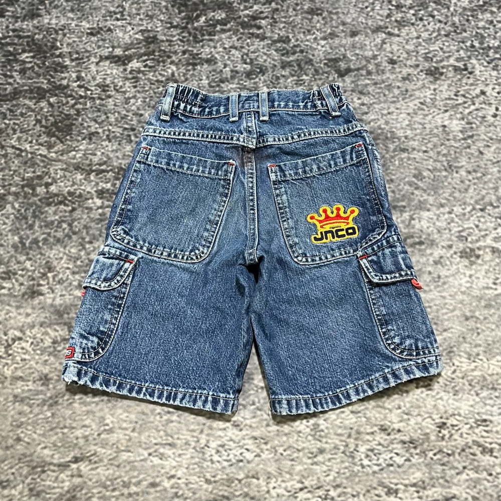 Vintage JNCO Shorts Cargo Youth Size 5 Blue Crown Embroidered Skater 90s Y2K